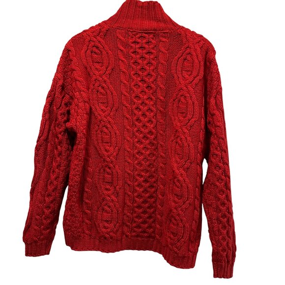 Aran Crafts Ireland Cable Knit Wool Zip Cardigan, Red, S/M - Picture 2 of 9